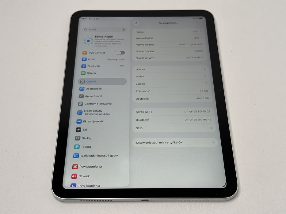 iPad 10. gen. (A2696) - 64GB - Silver - faktura VAT 23%