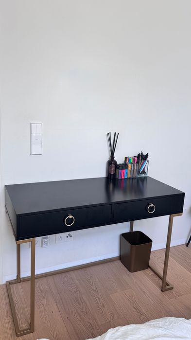 Consola Secretária Preto/Dourado 115 cm 50 cm com arrumação