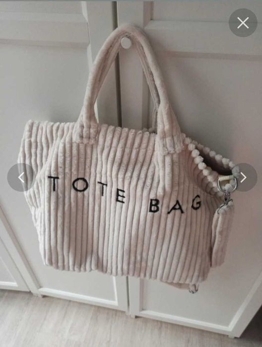 Sztruksowa torba shopper kremowa tote bag