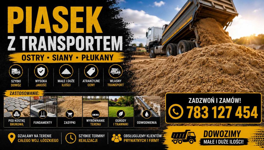 PIASEK – sprzedaż z transportem | ostry • siany • płukany