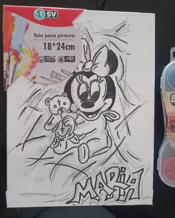 Pack Tela desenhado à mão + Aguarelas com pincel