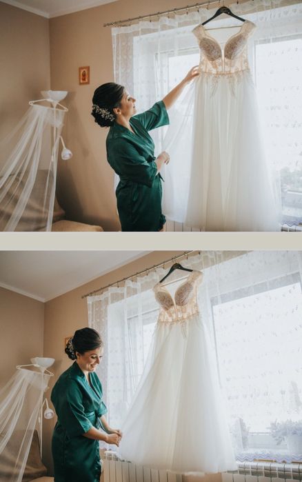 Suknia ślubna ozdobna z welonem