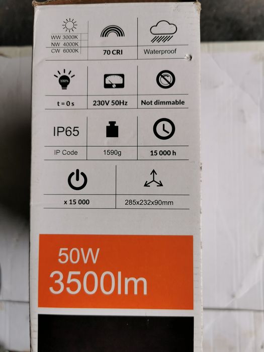 Naświetlacz Halogen Lampa Reflektor Led 50W 3500Lm Przewód 8 m