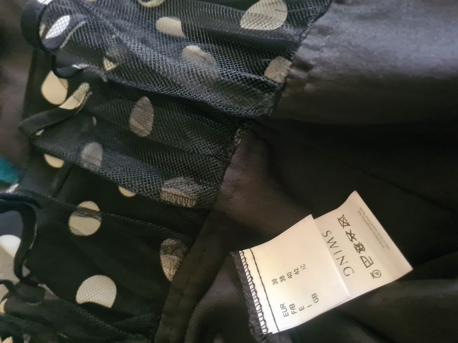 Sukienka midi czarna w białe kropki na ramiączkach r.36"Swing"nowa