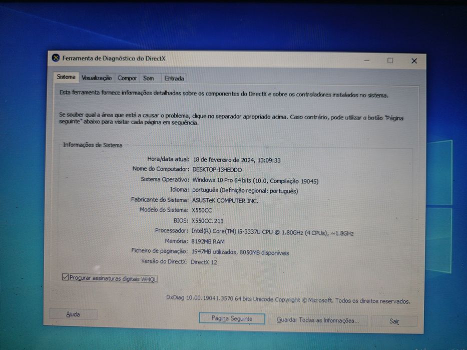 ASUS K550C i5 8GB SSD240GB c/ carregador