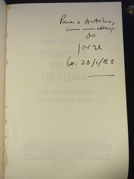 Livro Primeiros Sinais da Pedra Com Autógrafo de Jorge de Morais