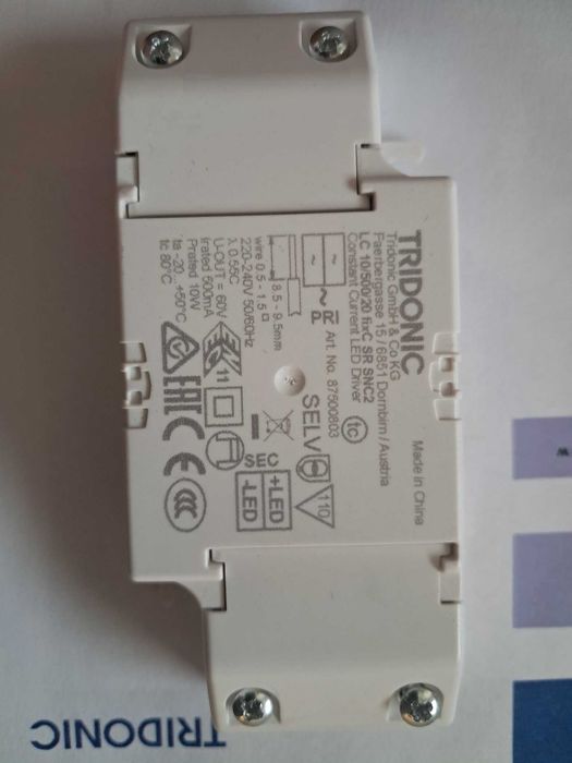 Zasilacz LED driver stałoprądowy 10W 500mA TRIDONIC 87500803 LC 10/500/20 fixC SR SNC2
