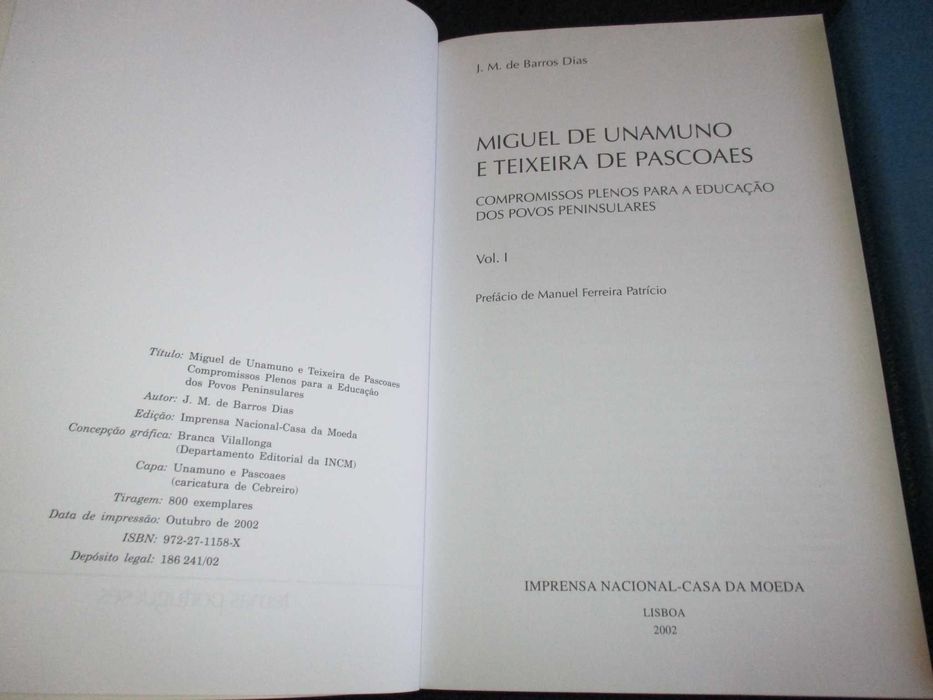 Livros Miguel de Unamuno e Teixeira de Pascoaes Temas Portugueses INCM