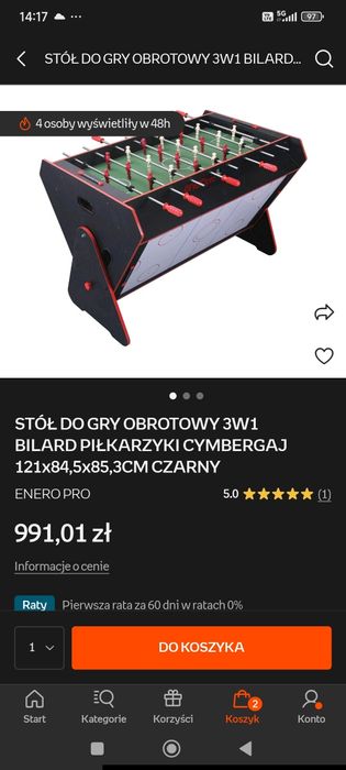 STÓŁ DO GRY OBROTOWY 3W1 piłkarzyki, bilard, cymbergaj