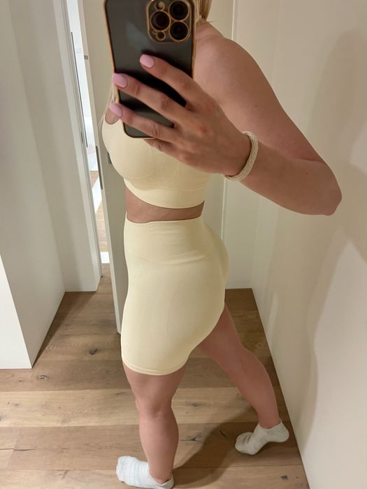 Beżowy komplet damski stanik + spodenki M