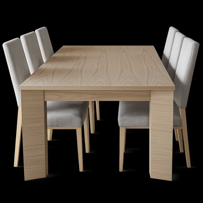 Conjunto de Mesa de Refeições e 6 Cadeiras em Madeira