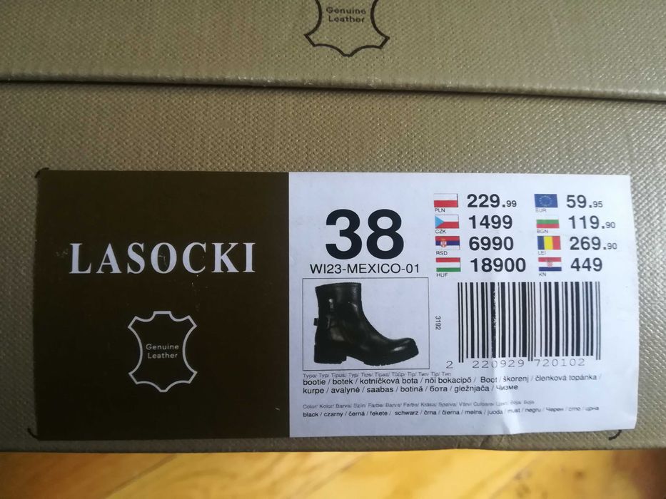 NOWE z metką skórzane damskie botki / kozaki rozm.38 Lasocki