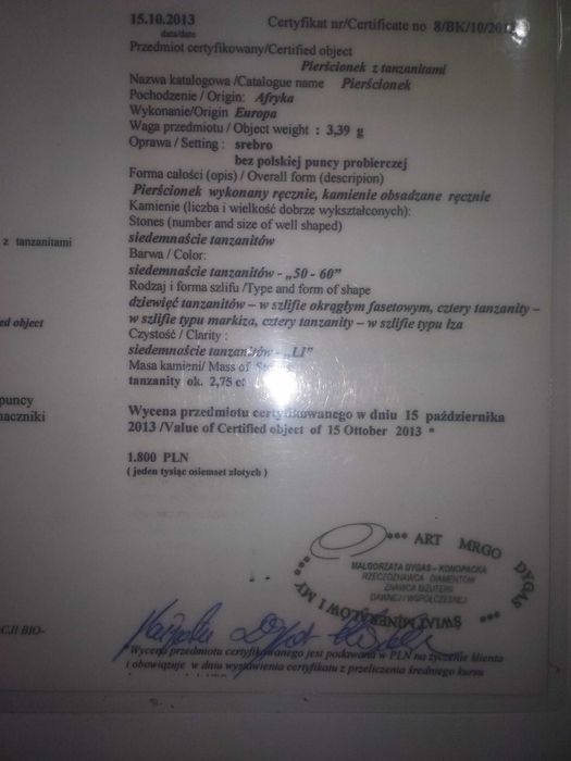 Srebrny pierścionek z tanzanitami plus bonus srebrna branzoletka.