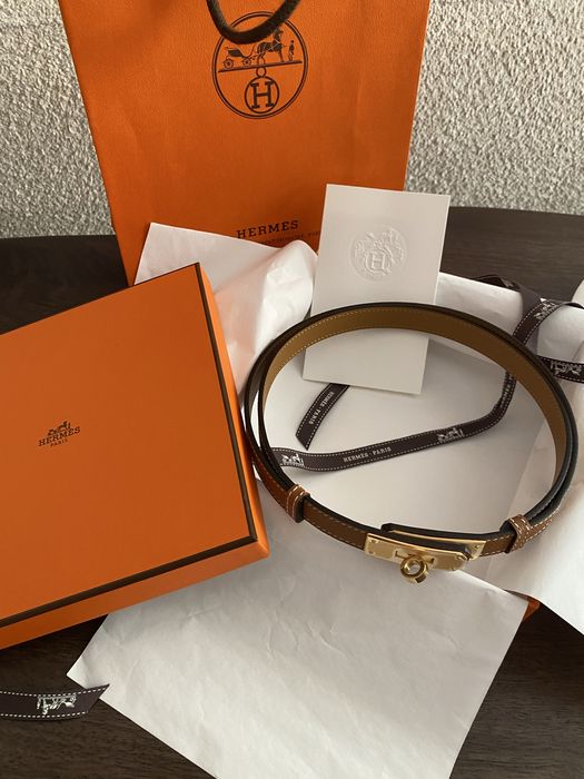 Pasek skórzany Hermes Kelly brązowy komplet