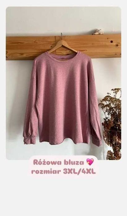 Bluza, damska, różowa, plus size,, ciepła, na zimę, elegancka 3XL/4XL