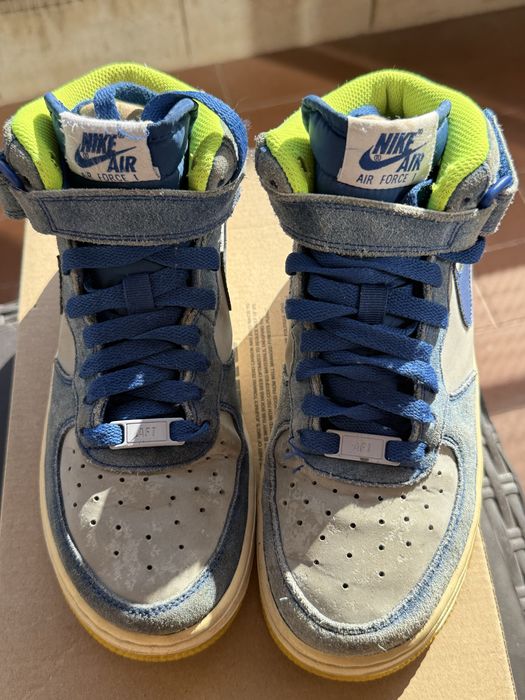 Sapatilhas Nike Air Force 1 Mid Originais (Azul / Cinzento / Néon)