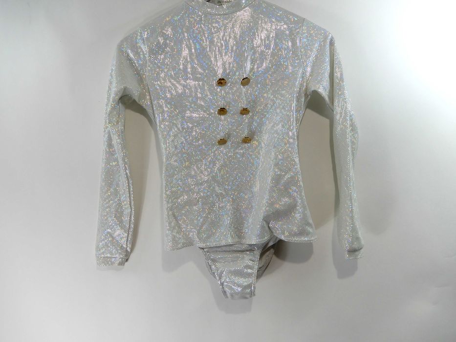 Strój do akrobatyki body gimnastyczne białe mieniące 34 XS 36 S