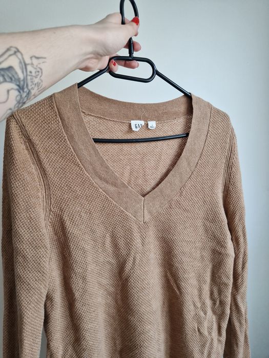 Oversize sweter / bluzka z długim rękawem, gap, kremowy, cielisty, brą