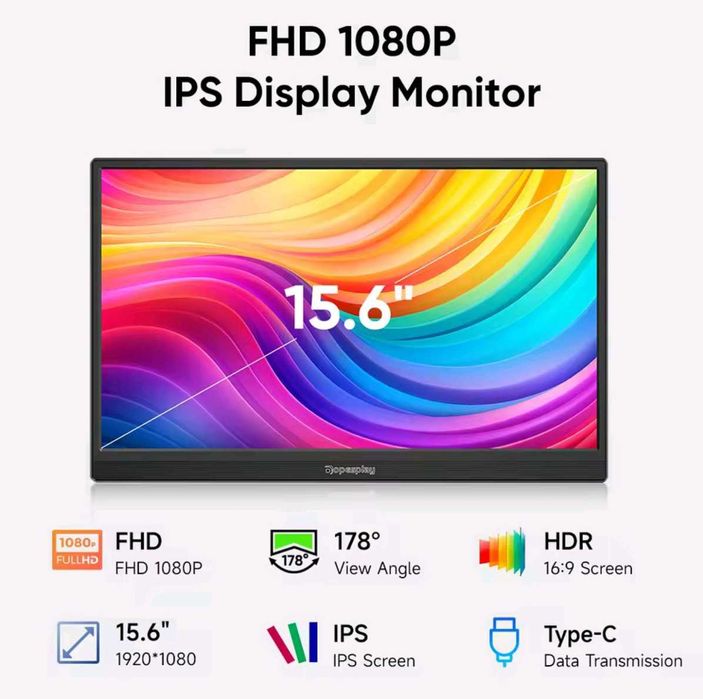 Новий портативний монітор 15.6". DR-1563. В коробці і плівках