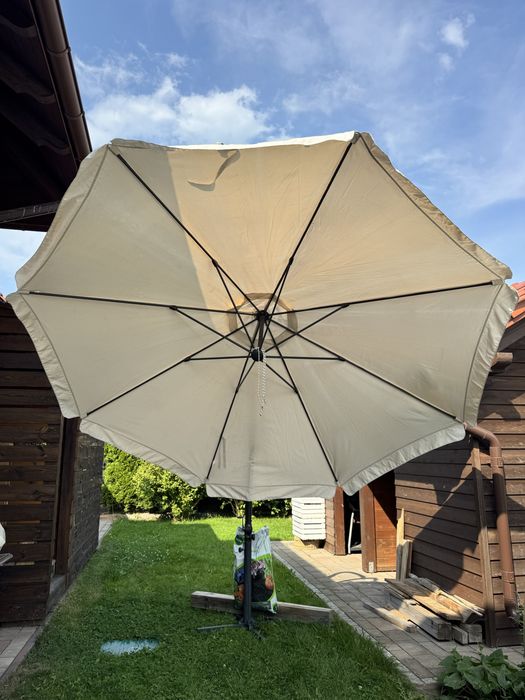 Parasol ogrodowy na wysięgniku / wiszący beżowy duży