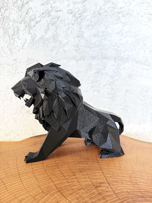 Lew Low Poly-Druk 3D, figurka, dekoracja, ozdoba w nowoczesnym stylu