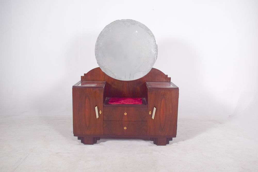 Walnut Dresser and Chest of Drawers with Circular Mirror