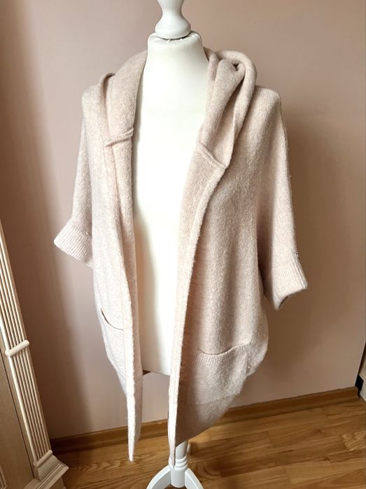 Sweter kardigan długi ciepły z wełną luźny oversize narzutka Cocomore