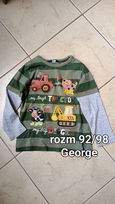 Bluzka w paski traktor koparka krówka George rozm. 92/98