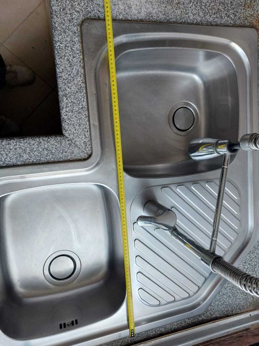 Lava-loiça inox Fagor de canto com 2 cubas + torneira extensível