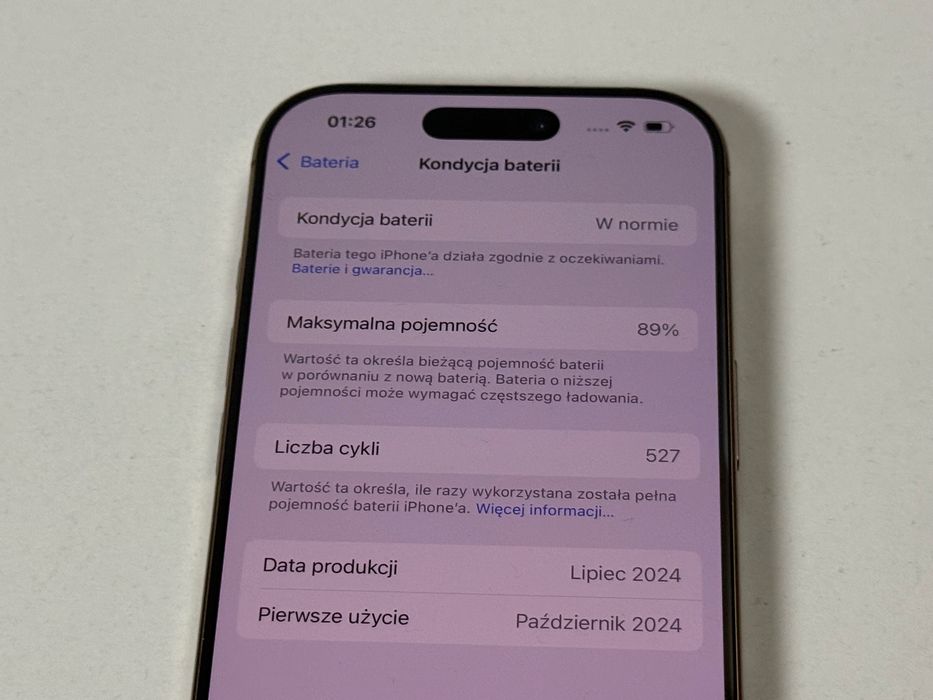 Apple iPhone 16 Pro 256GB Złoty - 89% Baterii - Gwarancja - Super Stan -