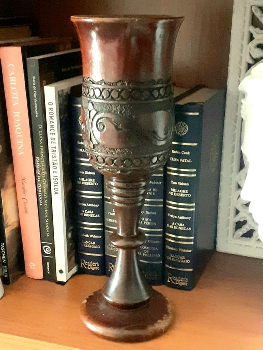 Taça Cálice 28 cm Medieval em madeira decoração Colecionador Gral