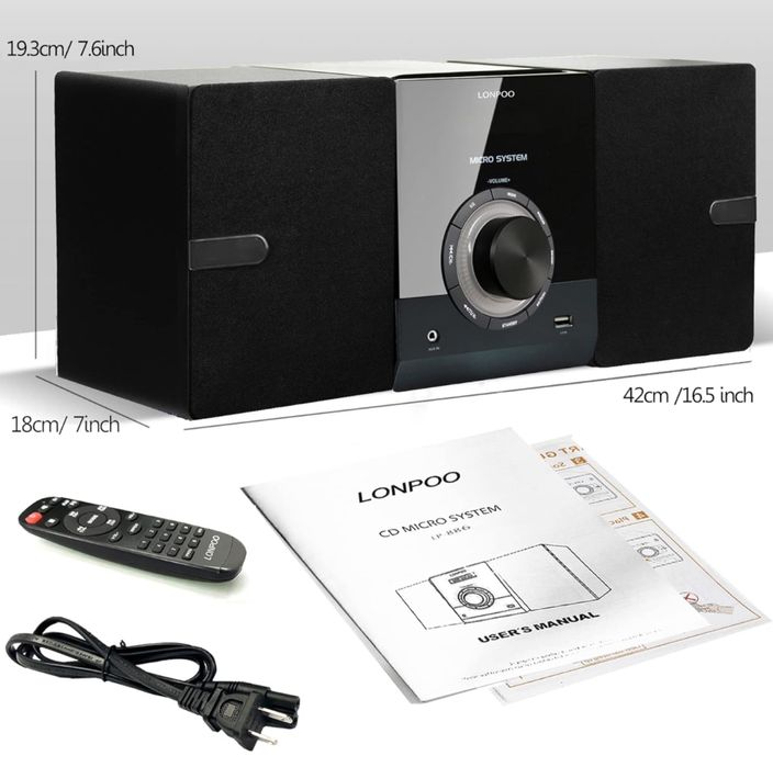 Lonpoo Micro HiFi z odtwarzaczem CD, Bluetooth, radiem FM, USB,