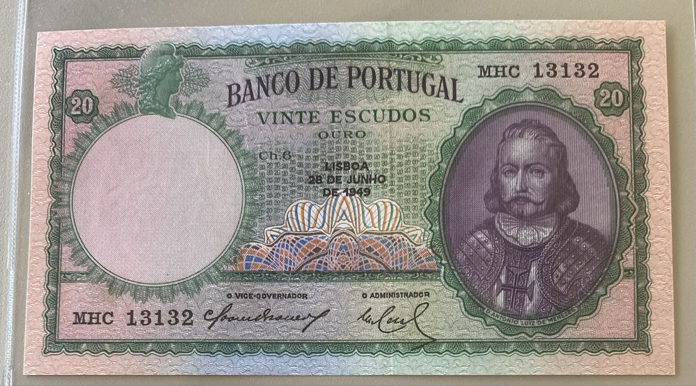 Nota 20$00 Ch.6 - D. Antonio Luis de Menezes 28/06/1949