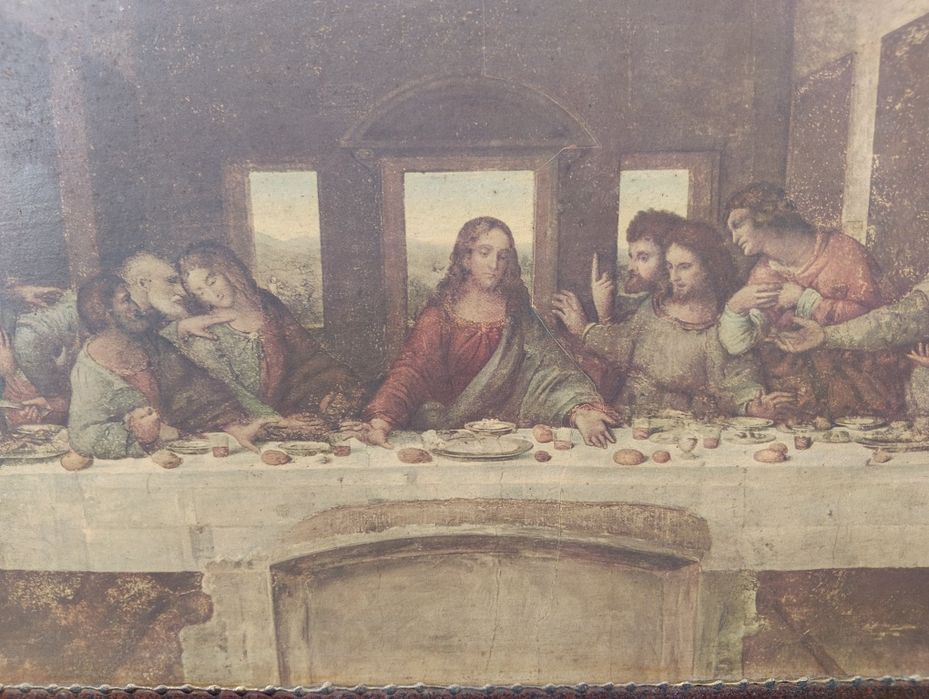 Quadro Antigo "A Última Ceia" – Moldura Trabalhada em Madeira