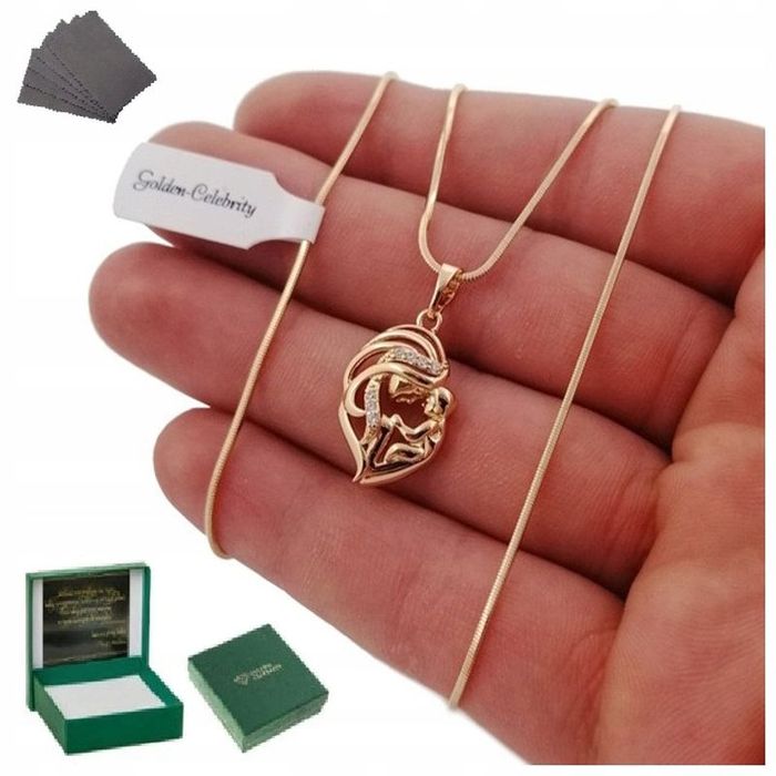 Pozłacany Łańcuszek Żmijka + Zawieszka Z Cyrkoniami 18k Stal Chirurgic