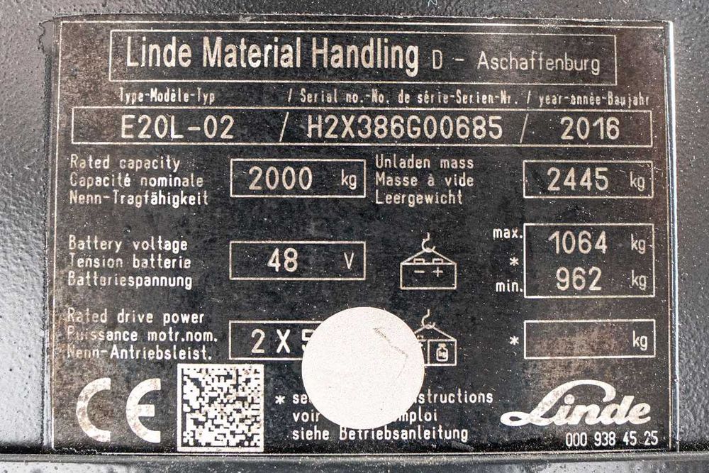 Empilhador Elétrico Linde E20L 2.000 kg | Usado