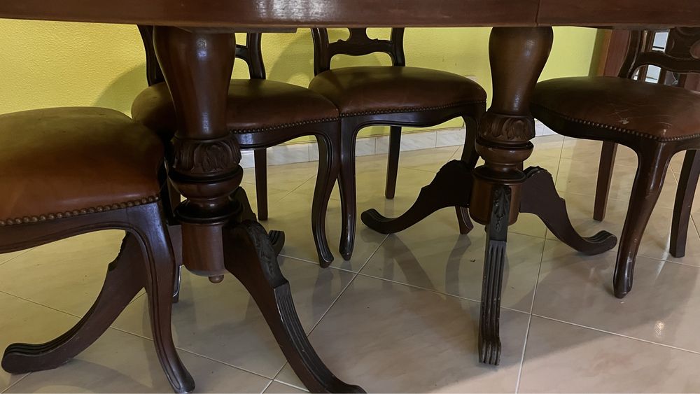 Mesa de jantar extensível em madeira maciça + 6 cadeiras - Apenas para recolha