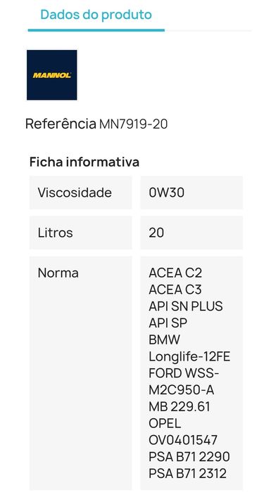 Óleo motor MANNOL 7919 Legend Extra 0W-30 20L