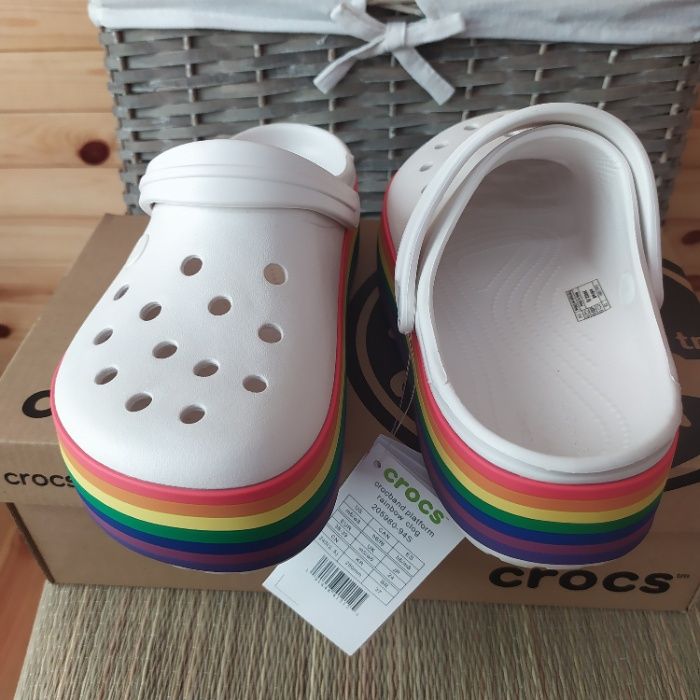 platform crocs rainbow