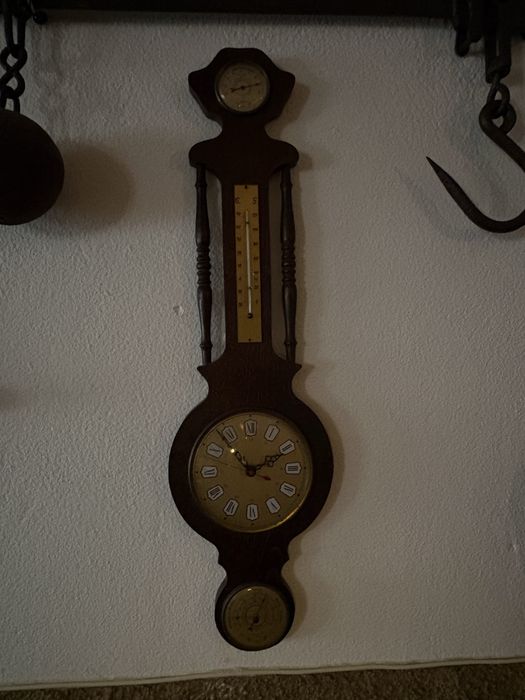 Relógio de Parede Vintage em Madeira com Termómetro e Barómetro