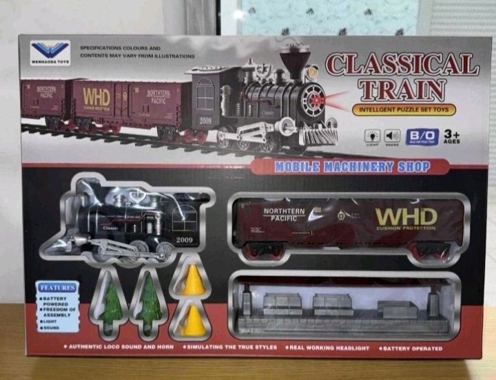 Elektryczny zestaw kolejowy Classical Train – pociąg z wagonem, światłem i dźwiękiem