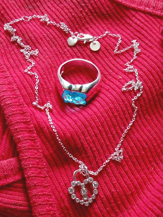 Colar e anel tours prata 925