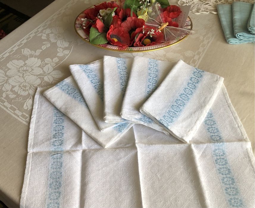 Серветки льон білі блакитно-бірюзові нові