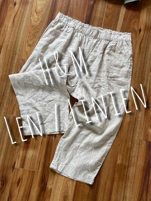H&m spodnie szerokie dzowny szwedy krem bez len linien dzwony xxxl 46 48 +size