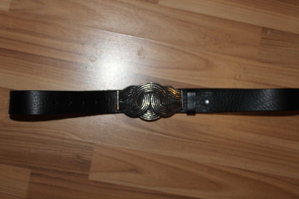 Вiнтажний шкiряний ремiнь Butterfly\blue з вiнтажною пряжкою