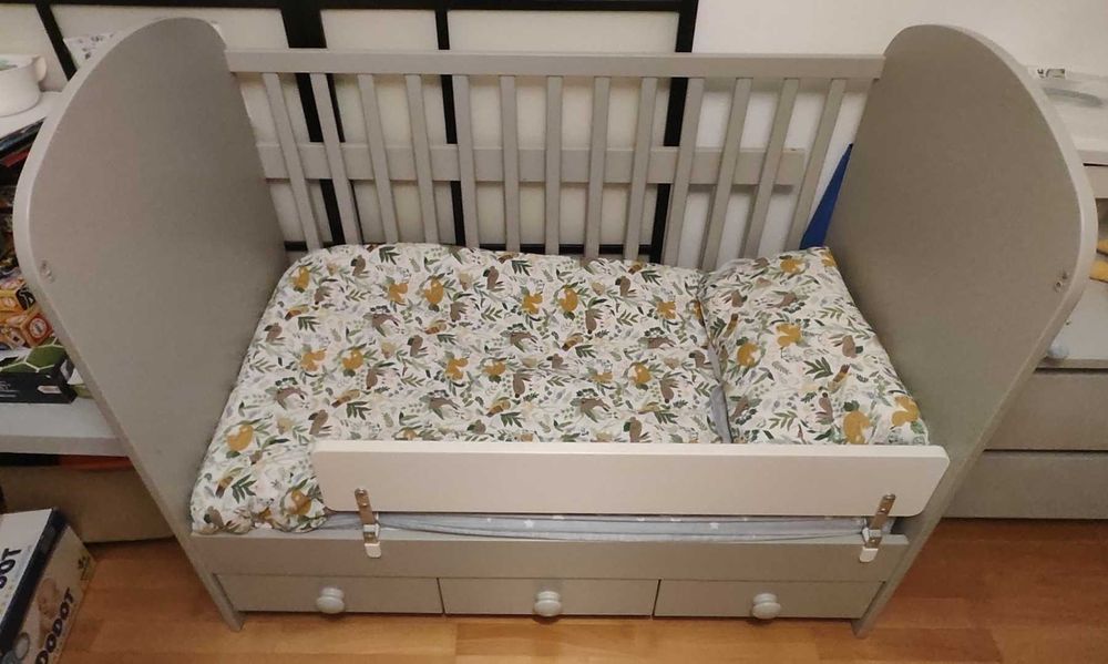 GONATT Berço c/gavetas, Cinzento, 60x120 cm + colchão