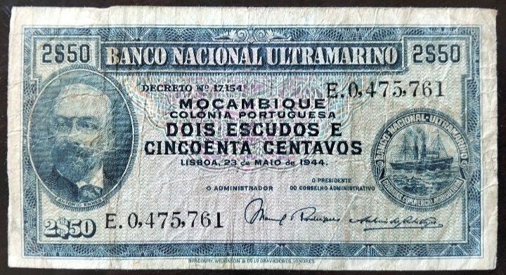 Nota 2$50 1944 Moçambique Bom Estado