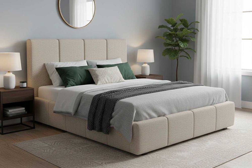 Łóżko tapicerowane 140x200 pojemnik na pościel MODERN