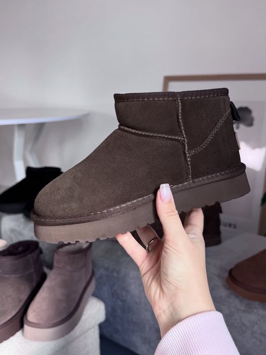 Шоколадні угги Топ взуття р36-41 натуральна замша + хутро