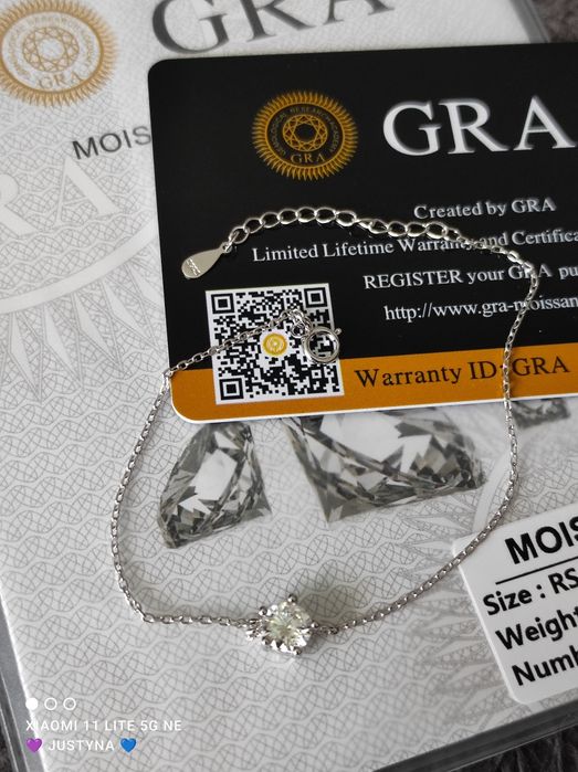 Nowa bransoletka z moissanitem 0.6ct z certyfikatem GRA - srebro 925
